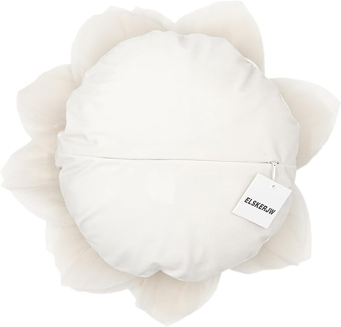 3D Flower Pillow Decorative Round Throw Pillows Handmade Cute Floral Velvet Accent Pillowcases Soft Elegant Cushion for Bed Couch Car Bedroom Living Room Home Decor 12 Inch Cream White