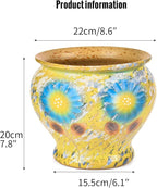Sungmor Ceramic Hand Painted Succulent Flower Pots, 9 Inch Large Pottery Pots for Indoor Outdoor Plants, Decorative Ceramic Vase for Flower Arrangement Home Decor, Vintage Centerpieces Flowerpot