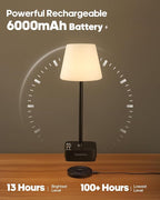 Cordless Table Lamp with Charging Base, Rechargeable 6000mAh Battery Operated Lamp, 3 Color Dimmable Smart Portable Table Light for Restaurant, Bedroom, Home, Kitchen Counter (White lampshade)