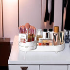 Rotating makeup organizer,Large Capacity Cosmetic Display Case, easy to hold all of your makeup products, at least 20 makeup brushes/eyeliner,10 lipsticks,8 skincare products(White)