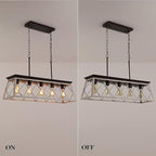 Q&S Dining Room Chandelier Light Fixtures,Farmhouse Rustic Vintage Antique Linear Chandeliers Pendant Ceiling Light Fixture for Kitchen Island Bar Office Coffee Shop 5-Lights Oak and ORB UL Listed