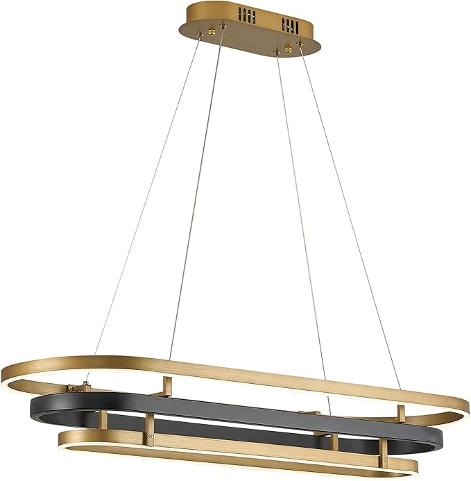 3 Ring LED Chandelier Black Gold Rectangular Chandeliers 39in Modern Oval Dining Room Chandeliers Over Table 70W Dimmable Rectangle Chandelier Light for Kitchen Island Study Room Home Office