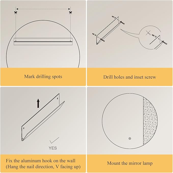 ONEWISH LED Wall Sconce, Dimmable Mirror Wall Lamp,16.93 inch Round Wall Lights for Bedroom with Memory Function, Wall Lamps for Living Room Entryway, Silver