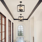 Black Chandelier Dining Room Light Fixtures,4-Light Farmhouse Chandelier Metal Cage Hanging Pendant Lighting Adjustable Height,Industrial Hanging Lights for Kitchen Island Dining Room Hallway Foyer