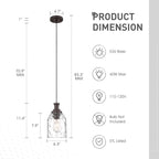 zeyu Modern Pendant Lights Kitchen Island 2 Pack, 1-Light Hanging Pendant Lighting for Dining Room, Water Ripple Glass Shade, Oil Rubbed Bronze Finish, ZG33M1L-2L ORB-WG
