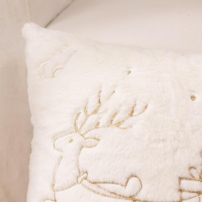 Christmas Embroidered Throw Pillow Cover - Soft Chenille Holiday Decorative Cushion for Xmas Tree Decor, Winter Home Decor, Cozy Living Room Bedroom Sofa (Reindeer, 18" x 18" (Pack of 2))