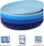 Homienly Wheat Straw Salad & Dessert Plates Set - Unbreakable, Reusable, 8-10 inch, Blue Series
