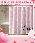 Vandarllin Pink Valentine's Day Shower Curtain, Valentines Love Heart Shower Curtains Set with Hooks, Waterproof Fabric Bathroom Curtains Decor Home Accessories, Stall Long 54 X 78 Inch