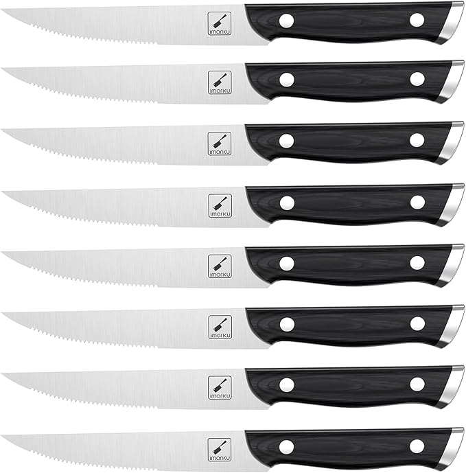 imarku Steak Knives, Steak Knives Set of 8, Serrated Steak Knife Set with Pakkawood Ergonomic Handle, Japanese HC Steel Steak Knife and Gift Box, Birthday Gifts for Women and Man