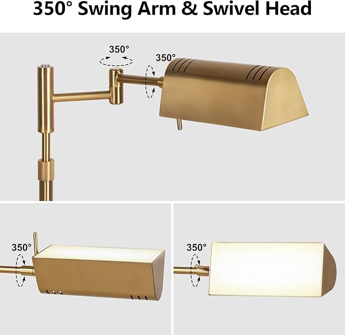 SUNMORY Dimmable LED Pharmacy Floor Lamp, 16W Bright Reading Floor Lamp with Remote & Touch Control, 350°Swing Arm, Adjustable Task Craft Standing Lamp for Living Room Bedroom Office, Gold