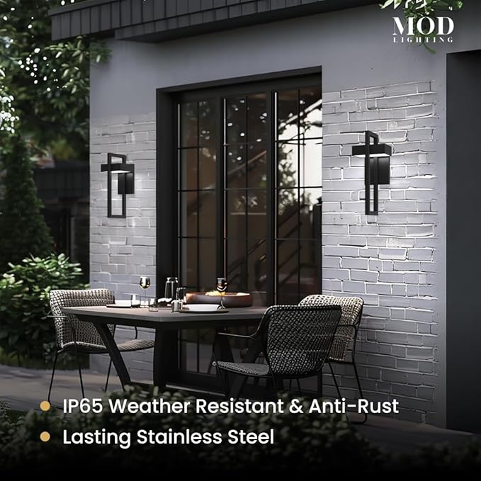 𝗠𝗢𝗗 𝗟𝗜𝗚𝗛𝗧𝗜𝗡𝗚 Terri | Modern Outdoor Wall Lights LED 10W, Exterior Wall Sconce Lights, Stainless Steel Outdoor Light Fixture, Waterproof IP65, 1 Pack (Black | Warm White 3000K | Small 14")
