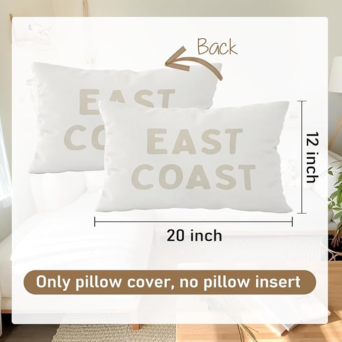 Coastal Throw Pillow Cover 12x20, Clean Girl Beige Preppy East Coast Coquette Decor for Girls Room College Sofa Couch Dorm - Beige