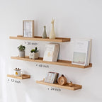 Floating Shelves Wall Mounted, Solid Oak Wood Shelf for Decor and Storage, Natural Picture Ledge for Bedroom Bathroom Living Room Kitchen, Natural Color, 20 * 4 * 1.5, Set of 2