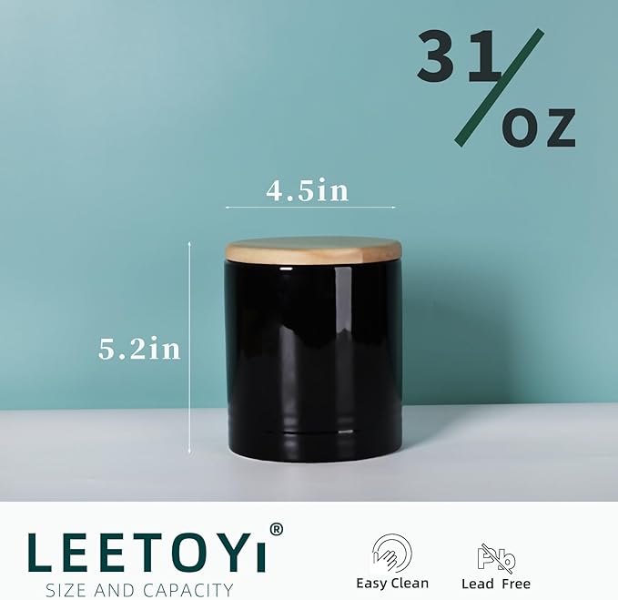LEETOYI Ceramic Food Storage Jar with Seal Lid, Serving for Ground Coffee, Tea, Sugar, Salt and More - 31 Oz (Black)
