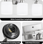 4 Light Bathroom Light Fixtures, Brushed Nickel Vanity Lights for Bathroom with Milky White Frosted Glass Shade, Wall Lights for Mirror Bedroom Living Room E26 Base