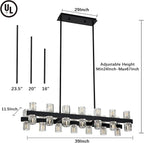 Black Linear Chandelier, 39 Inch 28-Lights Modern Kitchen Island Dining Room Over Table Light Fixture, Industrial Farmhouse Large Pendant Lighting with Crystal Shade
