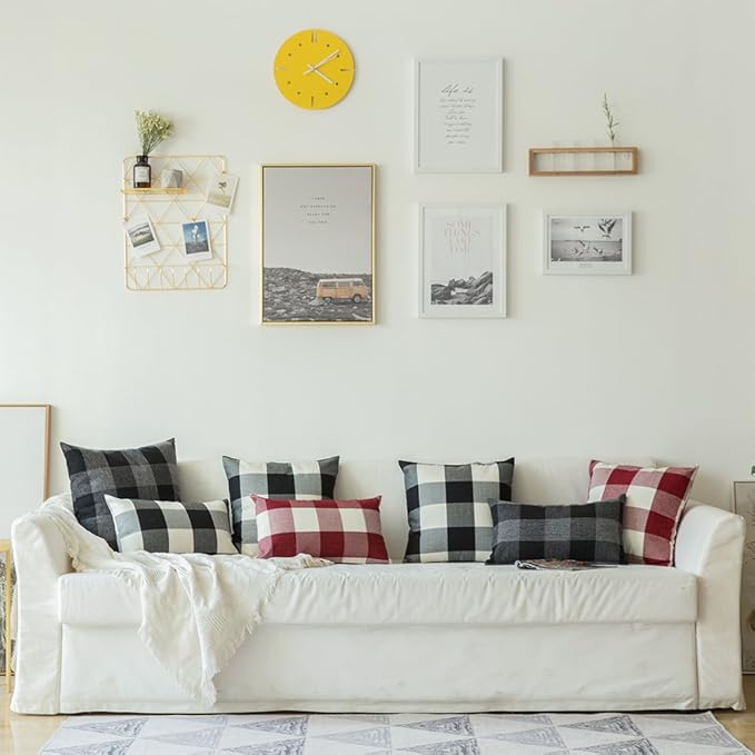 MIULEE Pack of 2 Christmas Farmhouse Checkers Buffalo Plaids Polyester Linen Soft Solid White and Red Decorative Porch Throw Pillow Covers Home Decor Cushion Case for Sofa Bedroom 12 x 20 Inch