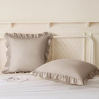 KKJIAF Ruffle Pillow Cases 26x26 Inches, Khaki Square Ruffled Pillow Covers Set of 2, Microfiber Wrinkle Resistant Pillow Shams with Envelope Closure for Sofa Bed Living Room
