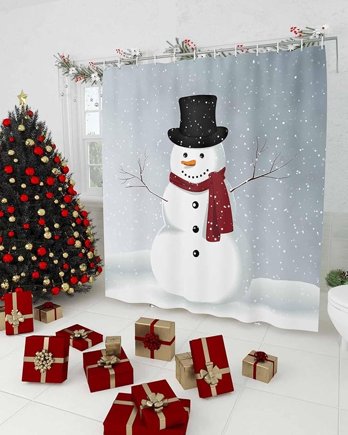 Vandarllin Custom Christmas Snowman Bathroom Shower Curtain,Waterproof Polyester Fabric -Blue Red White-60" x 72"