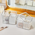 Qtips Holder Bathroom Container,3-Section Cotton Ball/Swabs Dispenser,3 Grids Apothecary Jar Organizer, Cosmetics Storage for Vanity