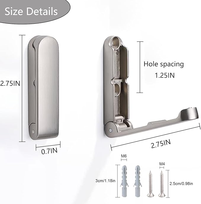 4Pcs Folding Coat Hooks, Zinc Alloy Folding Wall Hook for Hanging Coat Scarf Hat Robe Key Purse, Foldable Invisible Hook with Screws (Silver)