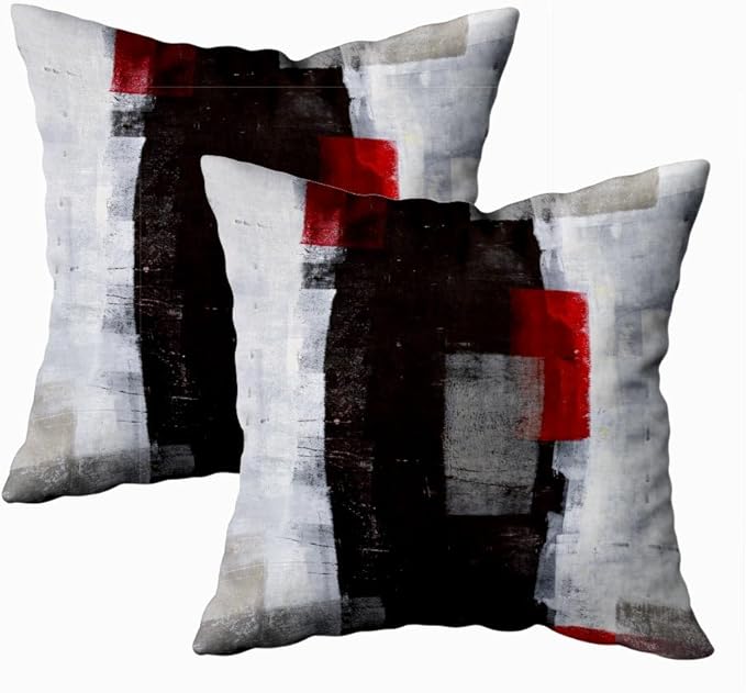 CAPSCEOLL Black Red Grey Art Artwork Throw Pillow Covers,Decorative Throw Pillow Covers 16 X 16 Inches Set of 2 Pillow Cases Decorative,Abstract Oil Painting Pillowcases for Bedroom,Living Room