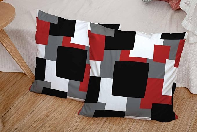 CAPSCEOLL Geometric Throw Pillow Covers 18X18 Set of 2 Soft Geometry Black Red White and Gray Pillow Cases Cushion Covers for Living Room Bedroom Decorative Throw Pillowcases for Sofa Couch Chair