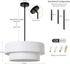 LamQee Modern Large Drum Chandelier, 2-Tire 23.6inch Ceiling Hanging Light Fixture 5-Light Black Semi Flush Mount Pendant Light for Dining Room Living Room Bedroom Kitchen Island