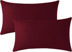 Jeneoo Decorative Burgundy Red Throw Pillow Covers Rustic Farmhouse Rectangular Linen Burlap Soft Comfy Solid Cushion Couch Cases for Sofa Living Room (Set of 2, 12 x 20 Inches)