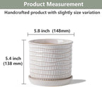 5.8 Inch Plant Pot: Ceramic Planter with Drainage Hole & Saucer - Cream White Flowerpot for Indoor & Outdoor Plants - with Separate Tray for Home & Office - Wave Embossed Design