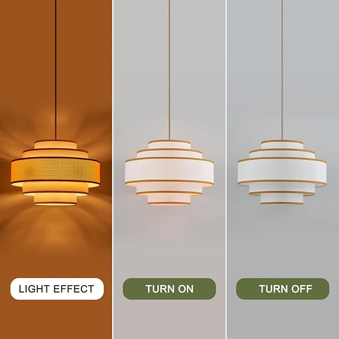 25.6" Gold Drum Chandelier with White Linen Lampshade 6-Light Modern Farmhouse Chandelier Light Fixture for Living Room, Dining Room, Kitchen Island, Entryway, Stairway