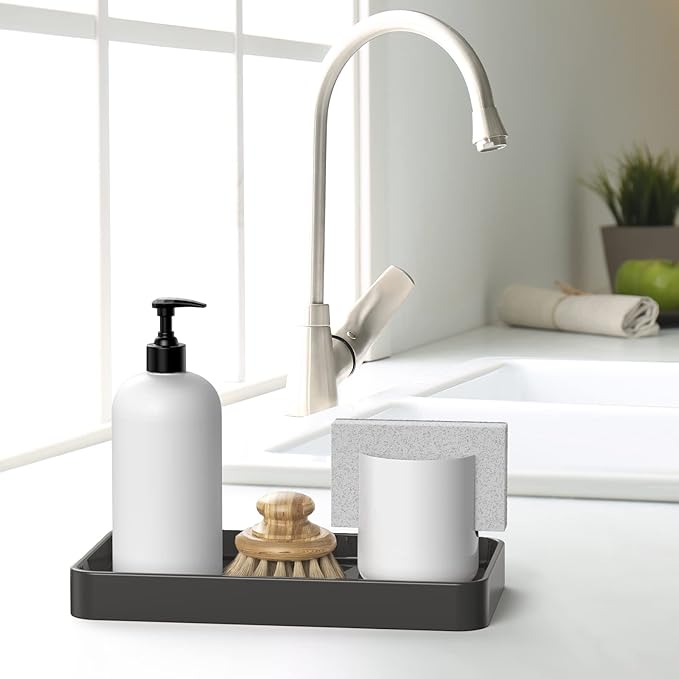 Gurygo Vanity Tray for Bathroom -10" Ceramic Soap Dispenser Tray for Kitchen - Rectangle Ceramic Tray - Bathroom Trays for Counter(Grey, Set/1)…