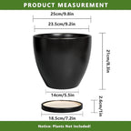 Ceramic Planter - 10 Inch Plant Pot with Drainage Hole and Tray, Round Flower Pots, Planters for Indoor Plants, Modern Room Garden Patio Bathroom Living Room Porch Home Decor, Black