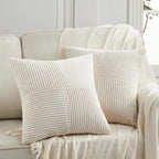 Fancy Homi 2 Packs Cream Decorative Throw Pillow Covers 22x22 Inch for Living Room Couch Bed Sofa, Rustic Farmhouse Boho Home Decor, Soft Corss Corduroy Patchwork Accent Square Cushion Case 55x55 cm