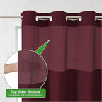 Extra Long No Hooks Needed Linen Textured Shower Curtain with Snap-in Fabric Liner Set,White Hotel Luxury Decor Shower Curtains for Bathroom,Waterproof & Washable,71Wx86H,Burgundy