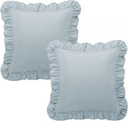 KKJIAF Ruffle Pillow Cases 24x24 Inches, Dusty Blue Square Ruffled Pillow Covers Set of 2, Microfiber Wrinkle Resistant Pillow Shams with Envelope Closure for Sofa Bed Living Room