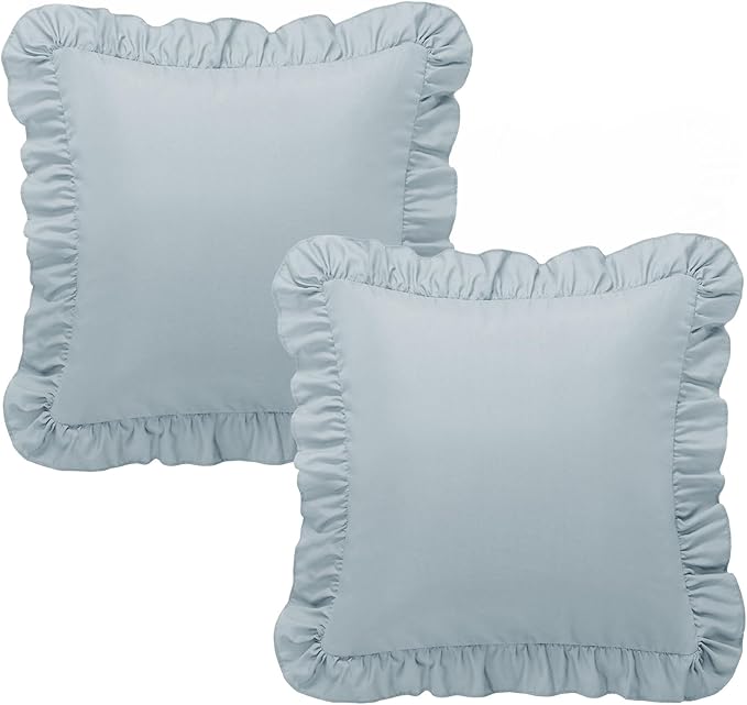 KKJIAF Ruffle Pillow Cases 26x26 Inches, Dusty Blue Square Ruffled Pillow Covers Set of 2, Microfiber Wrinkle Resistant Pillow Shams with Envelope Closure for Sofa Bed Living Room