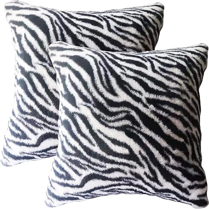 Black White Square Pillow Cover Soft Fluffy Fuzzy Faux Fur Zebra Stripe Throw Pillows Modern Decorative Accent Cushion Covers Pillowcase for Couch Sofa Living Room Bedroom, 20x20