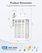 White Dusk to Dawn Outdoor Lighting 2-Pack, Outside Wall Lights with Seed Glass, Outdoor Light for House, Garage, Garden, Entryway, Doorway, 100% Aluminum Waterproof and Anti-Rust, E26 Socket