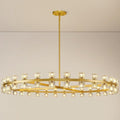 Modern 60 inch Gold Round Chandelier, Extra Large Chandeliers Crystal Chandeliers for Living Room, Large Wagon Wheel Chandelier for Foyer, Staircase, Entrance,Includes Bulb