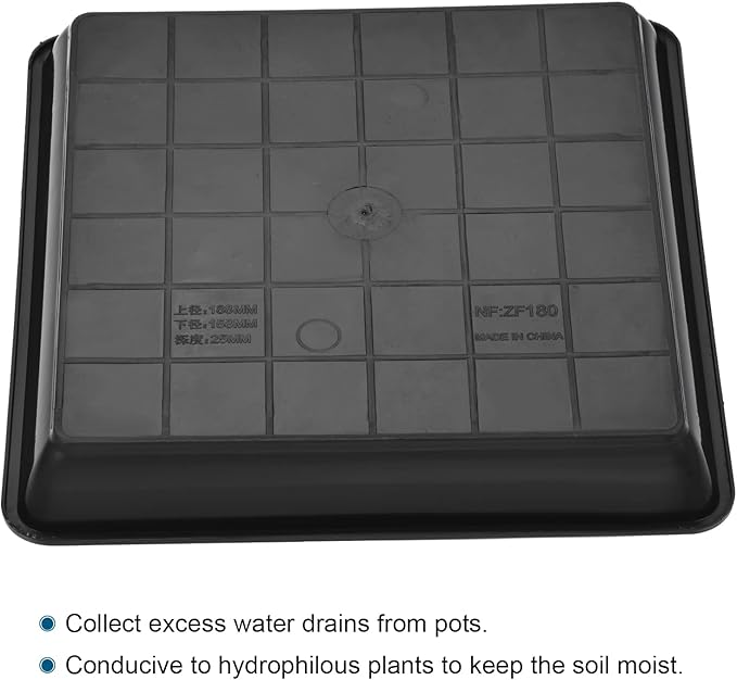 MECCANIXITY Plant Pot Saucer 7 Inch Plastic Square Flower Drip Tray for Indoor Outdoor, Black Pack of 6