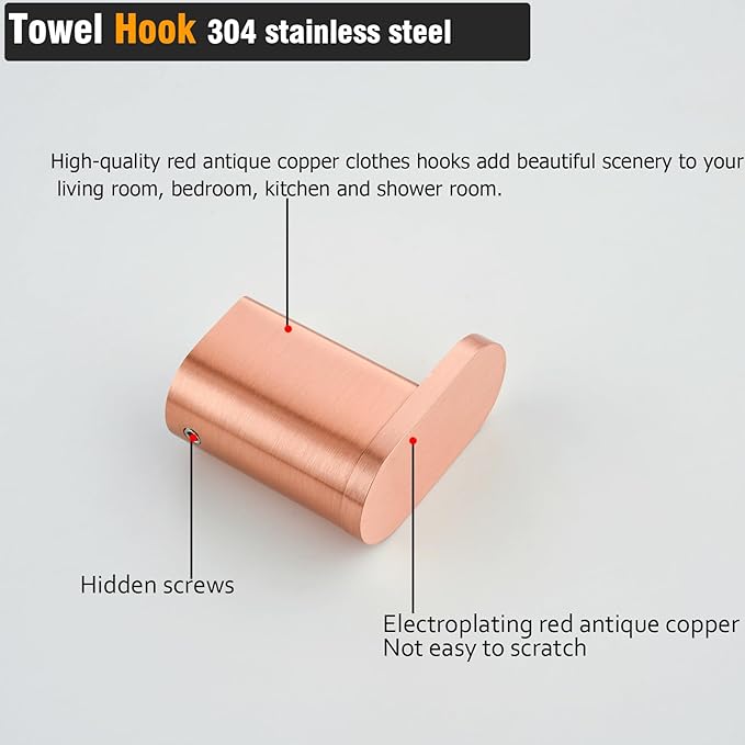 RANDOM Towel Hooks for Bathrooms Red Antique Copper Coat Hook Wall Mount Shower Hooks,Heavy Duty Robe Hook Stainless Steel Towel Holder,2 Packs.96026-8RAC