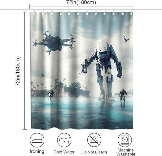 Cool Universe Wars Bathroom Shower Curtain Soldiers Crossing River Marching Army Theme Kids Shower Curtain Set with 12 Hooks 72 inch x 72 inches Polyester Machine Washable, Green White