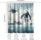 Cool Universe Wars Bathroom Shower Curtain Soldiers Crossing River Marching Army Theme Kids Shower Curtain Set with 12 Hooks 72 inch x 72 inches Polyester Machine Washable, Green White