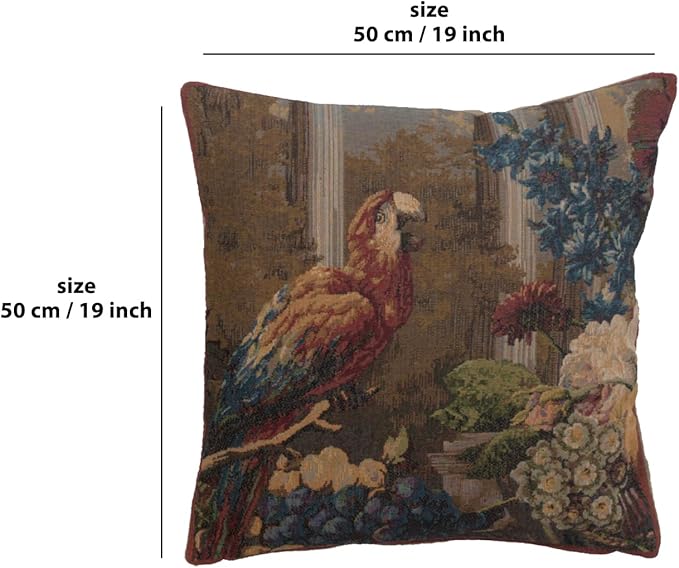 Charlotte Home Furnishings Floral Decorative Throw Pillow Cover 19x19 in, Perroquet French Country Couch Pillow Case, Home Decor Cozy Tapestry Cushion Cover, European Cotton Jacquard Woven