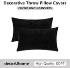 decorUhome Chenille Black Throw Pillow Covers 12x20 Inch Set of 2, Decorative Soft Couch Pillow Covers Solid Dyed Accent Velvet Farmhouse Neutral Rectangle Pillow Cases for Sofa Bed Living Room