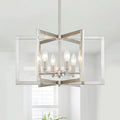 Brushed Nickel Chandelier 6-Light Modern Geometric Metal Lighting Fixture for Dining Room Kitchen Island Living Room Entryway Hallway Bedroom, 20 Inch Adjustable Pendant Ceiling Hanging Lamp
