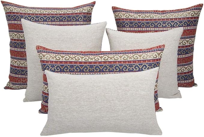 Decorative Throw Pillow Covers Red and Blue Kilim - 16 x 16 Inches Boho Pillows, Oriental Room Decor for Couch, Bohemian Outdoor Case for Farmhouse, Ethnic Shams, Aztec, Indian