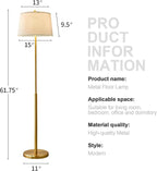 Oneach 61" Floor Lamp for Living Room, Gold Modern Standing Lamp with White Linen Shade, Brass Tall Pole Light with Rotary Switch for Bedroom, Office, Reading Room