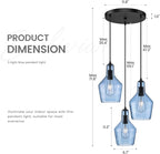 Emliviar 3-Light Cluster Pendant Light, Blue Hanging Pendant Lights with Seeded Glass for Kitchen Hallway Dining Room, DYE286G1-3 BK